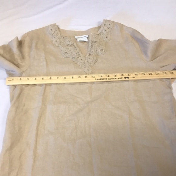 Calligraphie women’s 100% linen longsleeve V-neck blouse size L tan NWT - Picture 11 of 12